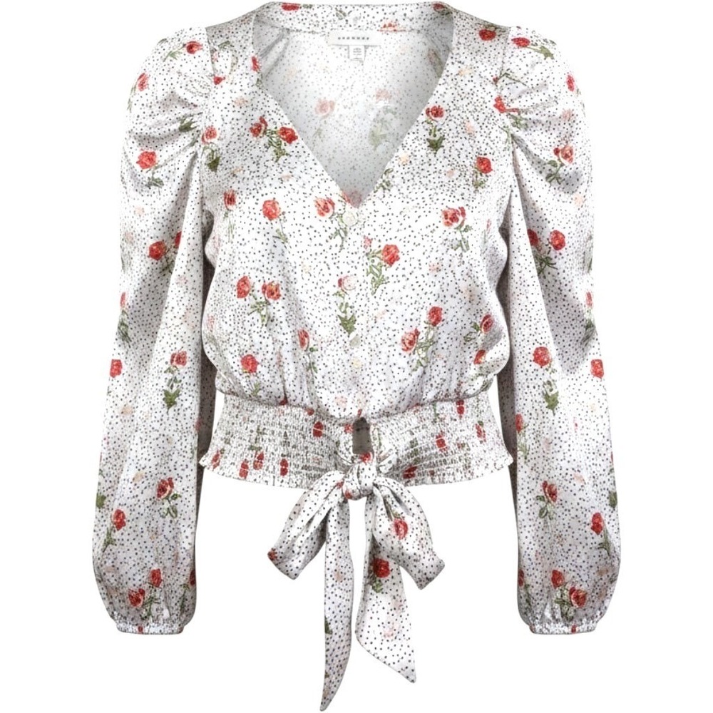 Topshop Satin Polka Dot Floral Tie‎ Front Cottagecore Crop Top Women 8 M NWOT